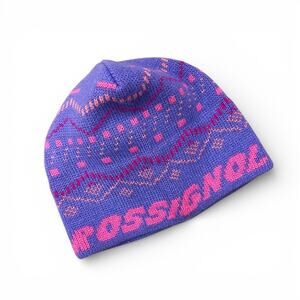 Vintage 80s 90s Rossignol Fair Isle Knit Winter Ski Hat Beanie Purple Sweden